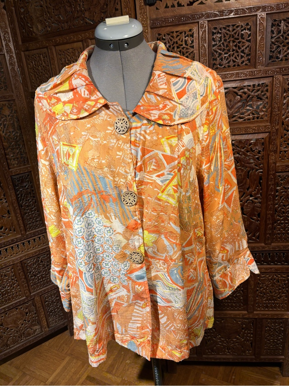 Multiples Orange Multi-Pattern Button Front Blouse